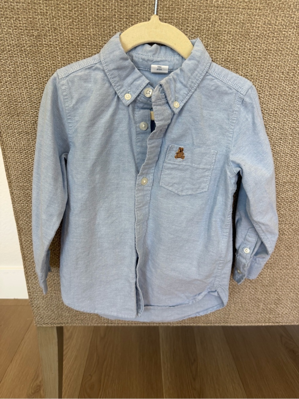 GAP Light Blue Button-Down Shirt with Bear Patch